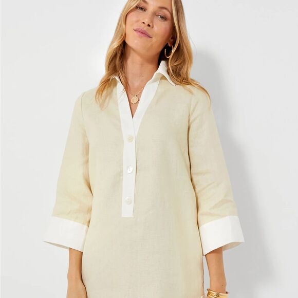 Tuckernuck linen mini collared dress XS ivory Collier - Picture 5 of 10